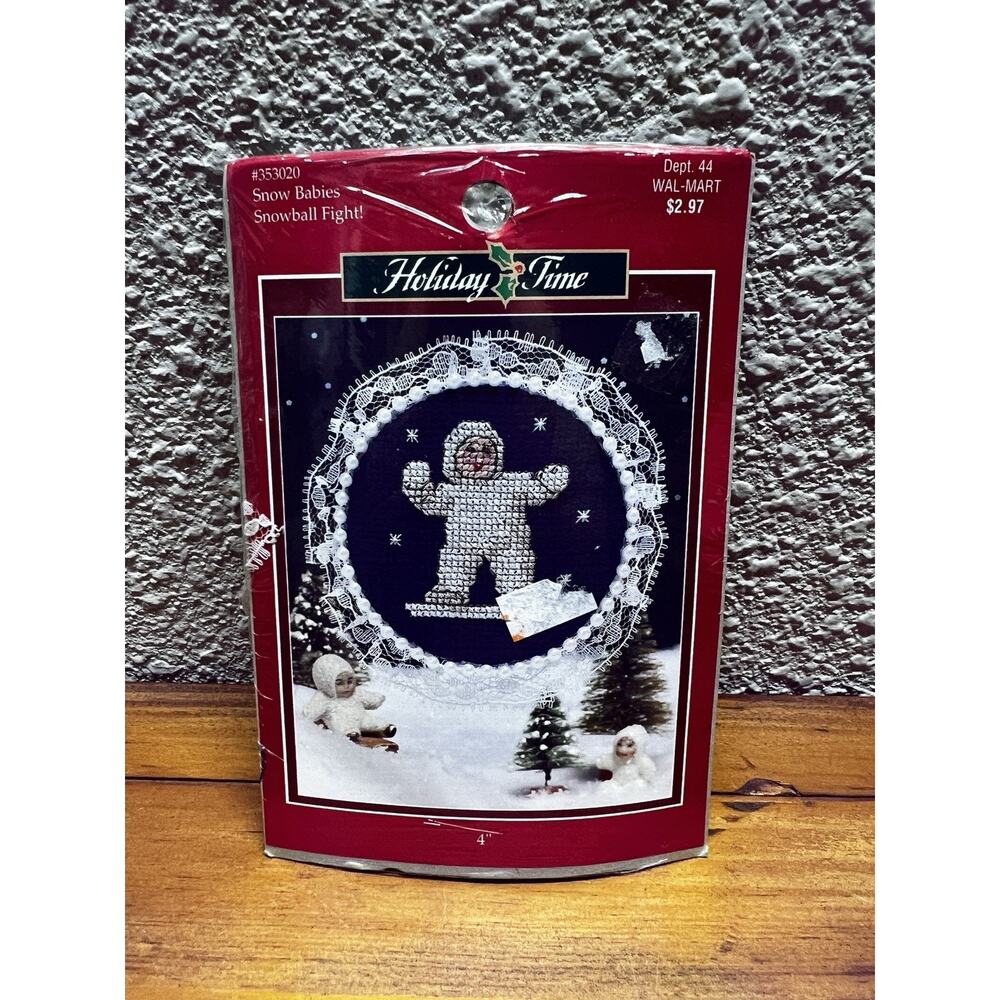 Vintage Holiday Time Snow Babies Snowball Fight Cross Stitch Ornament Kit NOS